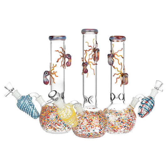 Octopus Frit Bubble Base Water Pipe W/ Ash Catcher - 14mm F 10"